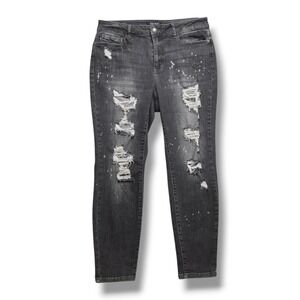 Judy Blue Boyfriend Jeans Womens 16W Charcoal Skinny Distressed Streth High Rise
